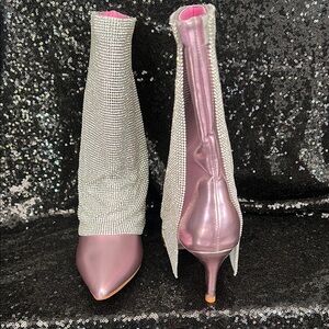 Fashion Nova Pink and Rhinestones Boots